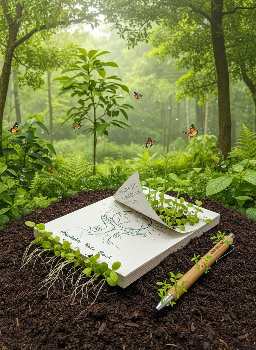 Plantable Notepad - Eco Friendly Recycled Paper Notebook with Seed Embedded Pages (Front and Back Cover)