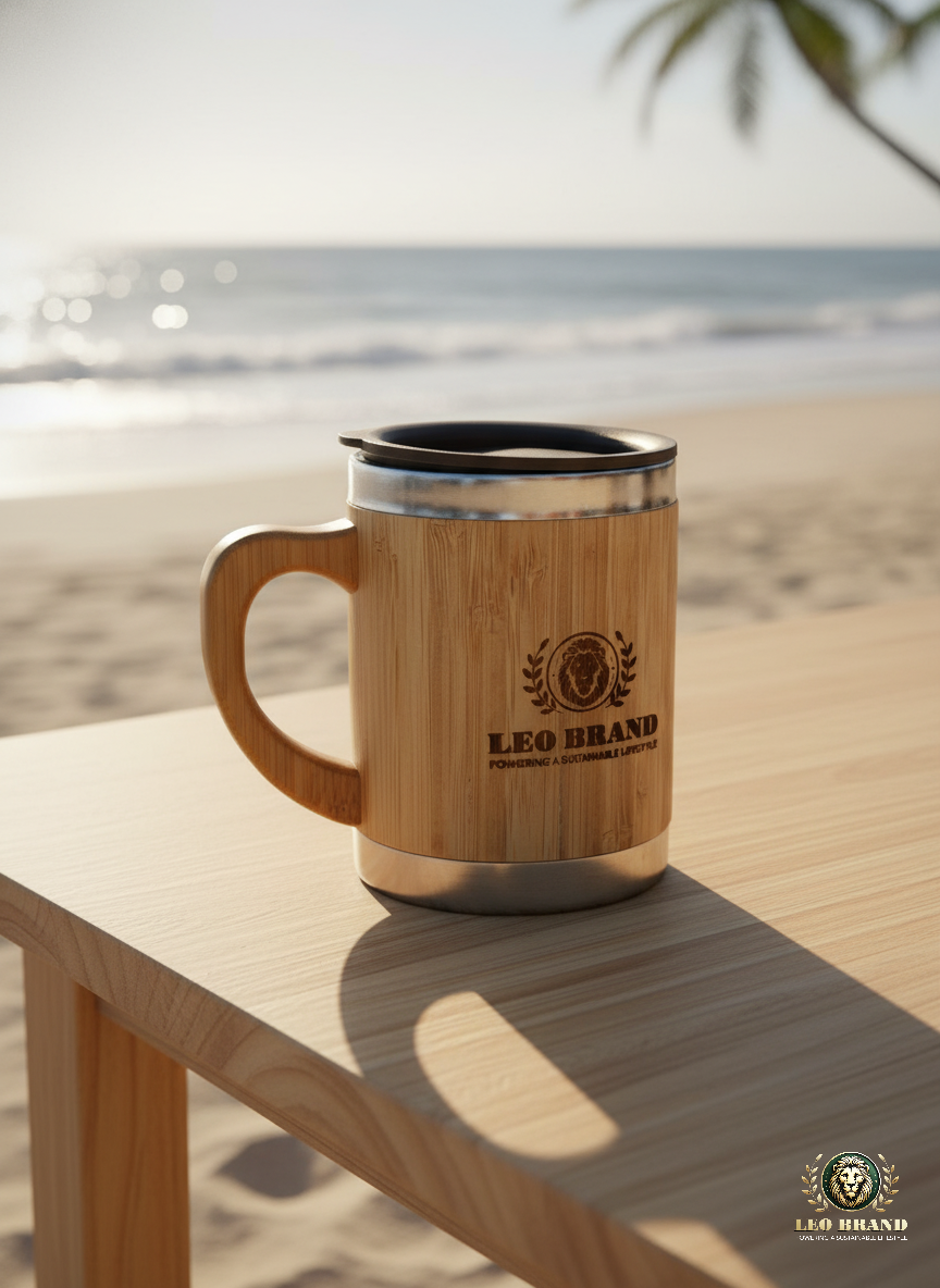 Eco Friendly Bamboo Coffee Mug - Reusable Travel Cup with Lid