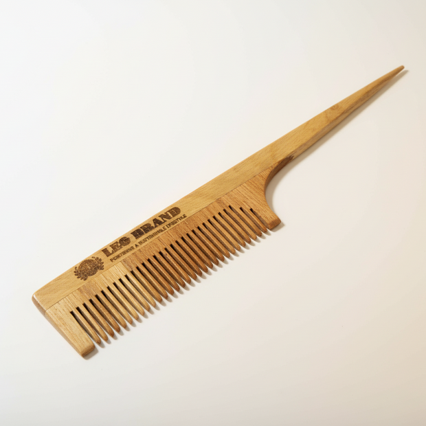Neem Wood Pin Tail Comb - Natural Detangling and Styling Comb for Hair Growth