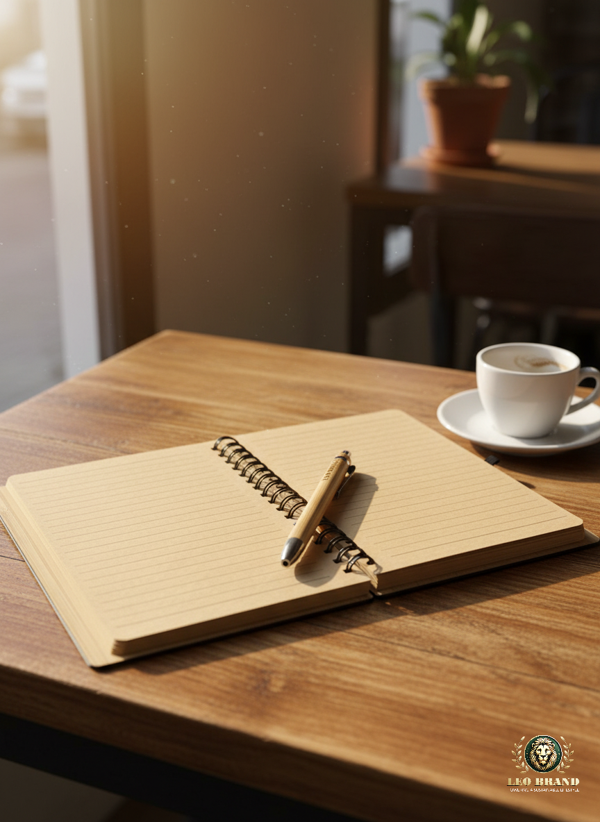 Bamboo Diary with Pen - Eco Friendly Spiral Bound Notebook for Writing and Gifting