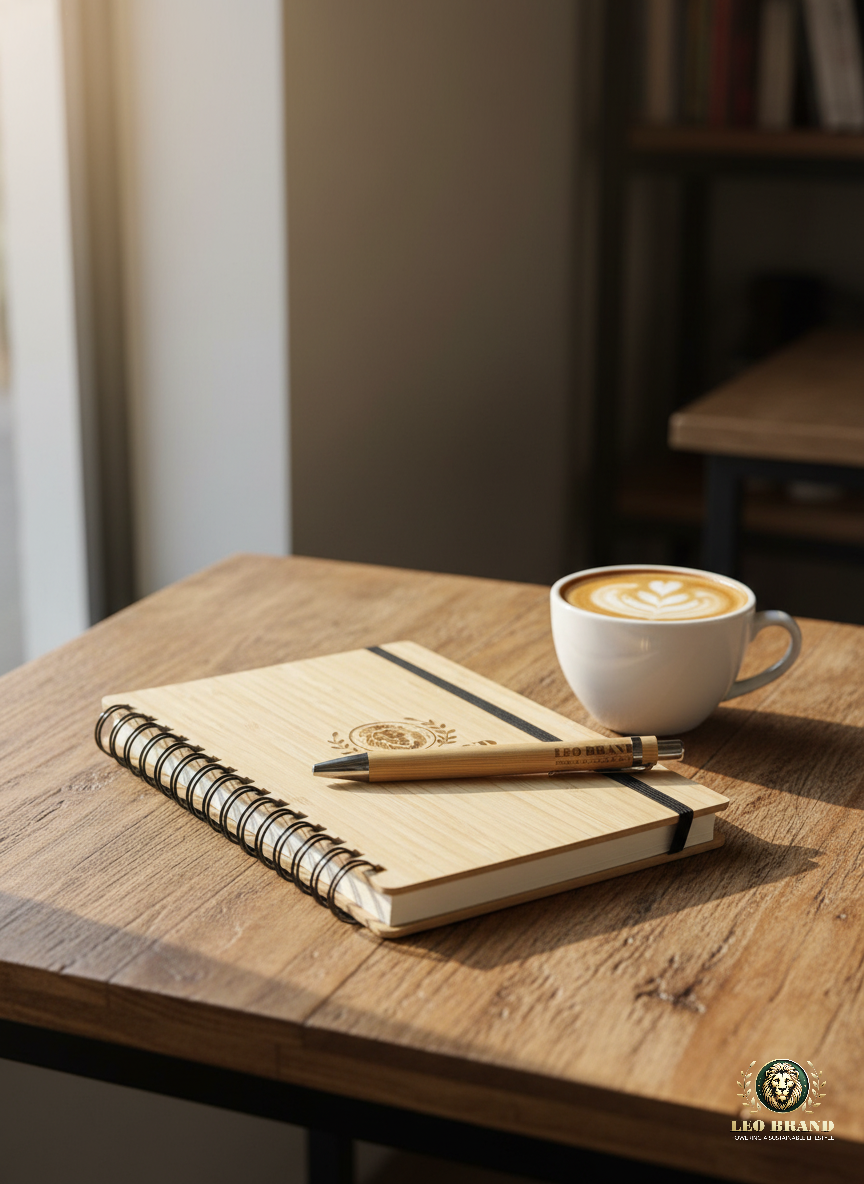 Bamboo Diary with Pen - Eco Friendly Spiral Bound Notebook for Writing and Gifting