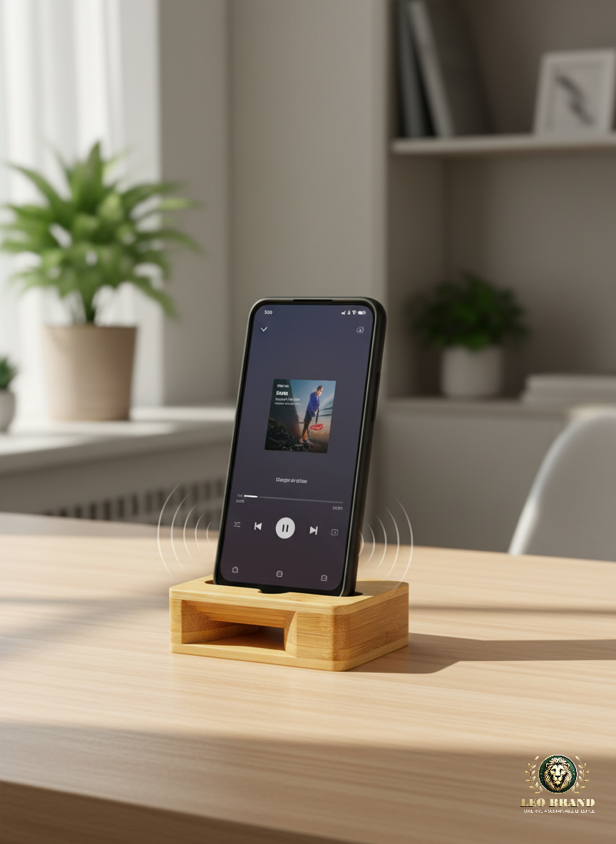 Bamboo Square Natural Amplifier & Phone Stand - Eco Friendly Passive Sound Amplifier and Mobile Holder