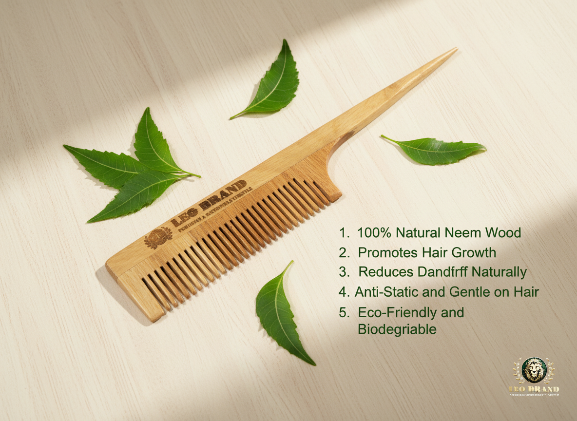 Neem Wood Pin Tail Comb - Natural Detangling and Styling Comb for Hair Growth