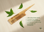 Neem Wood Pin Tail Comb - Natural Detangling and Styling Comb for Hair Growth