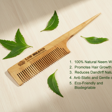 Neem Wood Pin Tail Comb - Natural Detangling and Styling Comb for Hair Growth