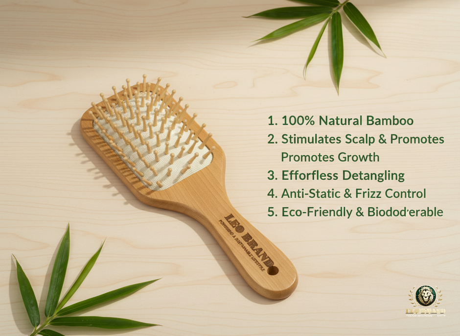 Bamboo Bristles Medium Paddle Hairbrush - Natural Detangling Comb for Men and Women
