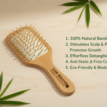 Bamboo Bristles Medium Paddle Hairbrush - Natural Detangling Comb for Men and Women