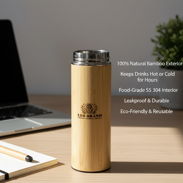 Bamboo 500ml Water Bottle - Thermos Bamboo Flask for Hot and Cold Beverages