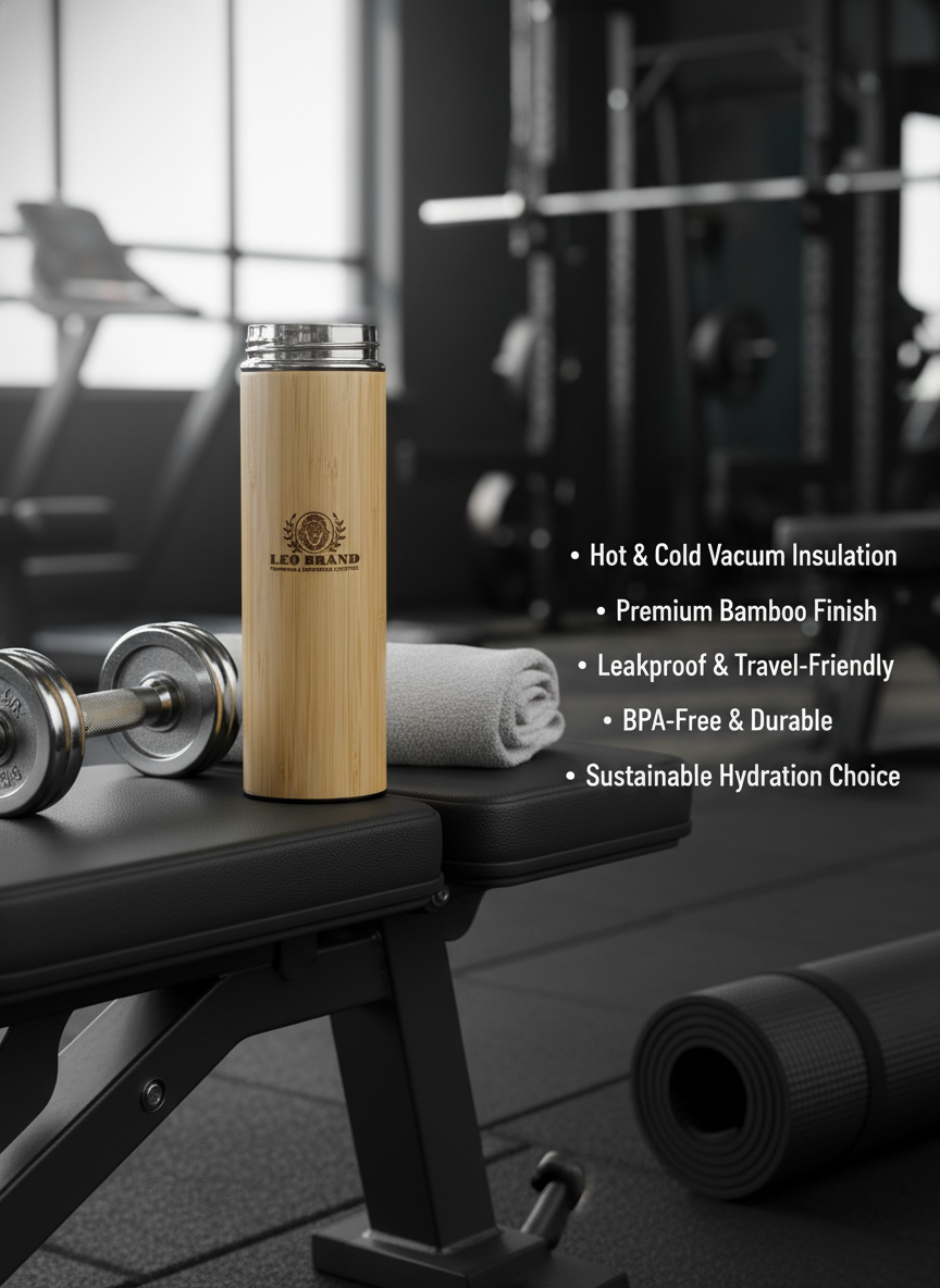 Bamboo 500ml Water Bottle - Thermos Bamboo Flask for Hot and Cold Beverages