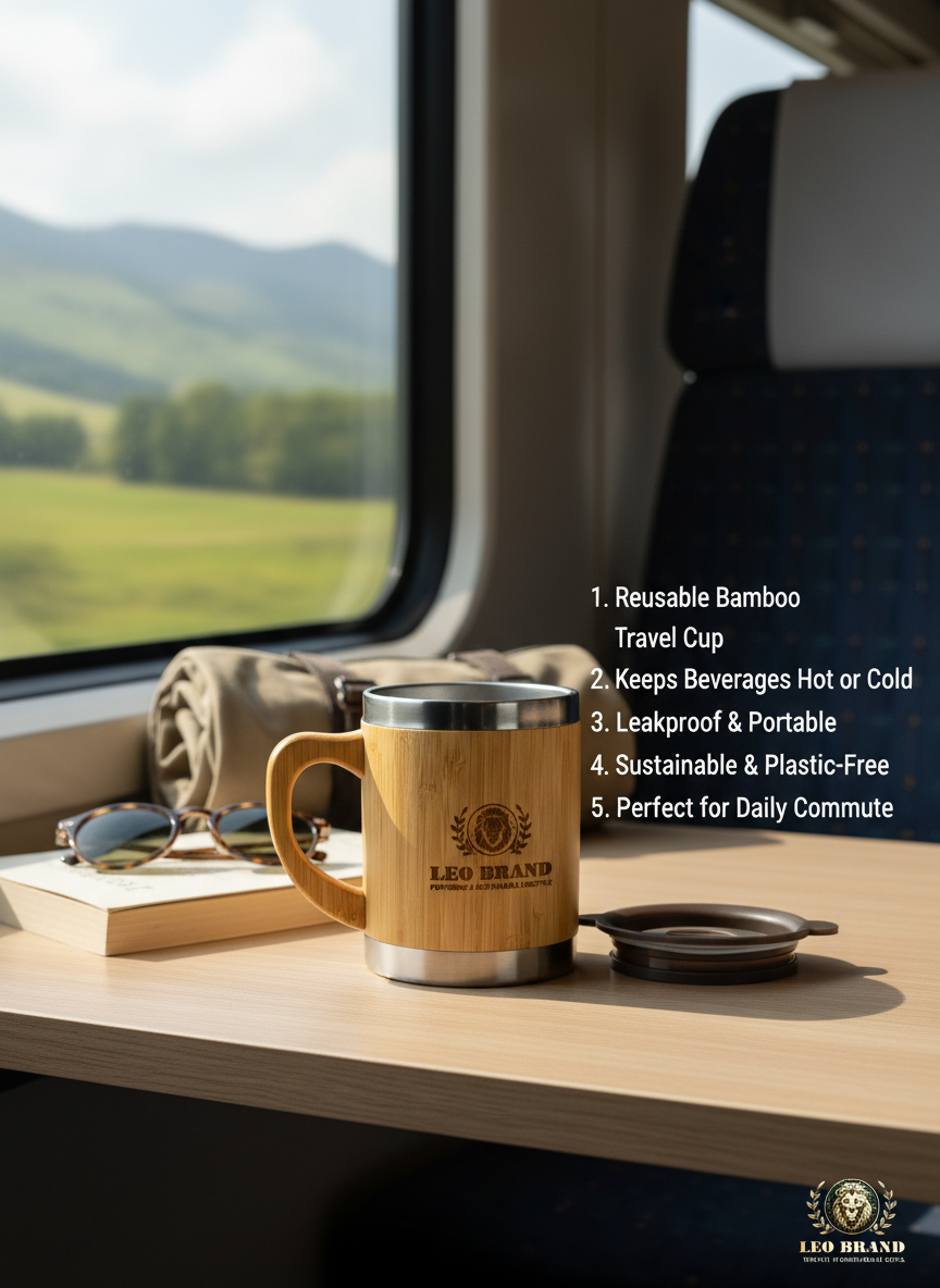 Eco Friendly Bamboo Coffee Mug - Reusable Travel Cup with Lid