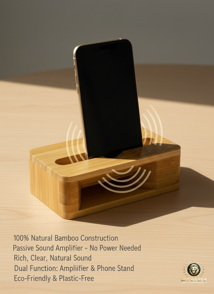 Bamboo Square Natural Amplifier & Phone Stand - Eco Friendly Passive Sound Amplifier and Mobile Holder