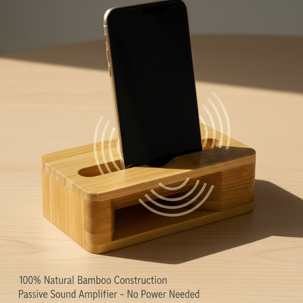 Bamboo Square Natural Amplifier & Phone Stand - Eco Friendly Passive Sound Amplifier and Mobile Holder