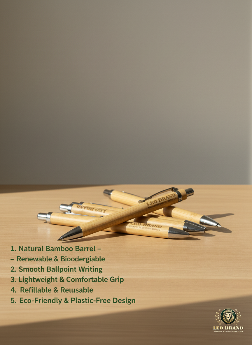 Bamboo Pen - Eco Friendly Ballpoint Pen with Natural Bamboo Barrel for Sustainable Writing