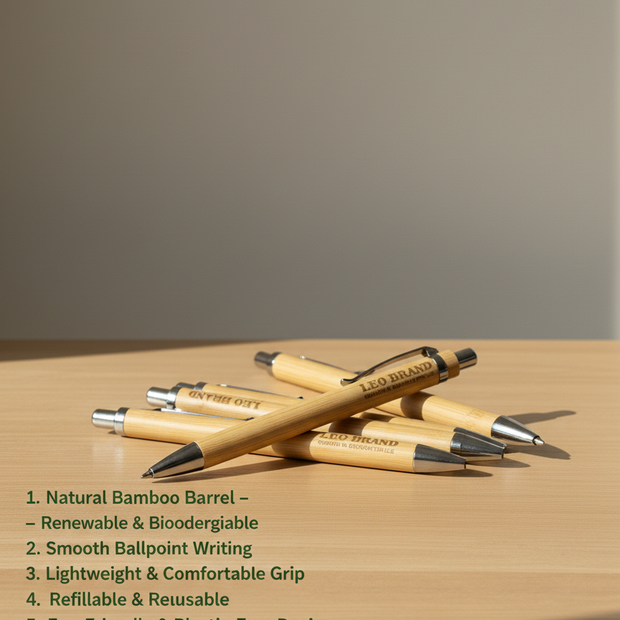 Bamboo Pen - Eco Friendly Ballpoint Pen with Natural Bamboo Barrel for Sustainable Writing