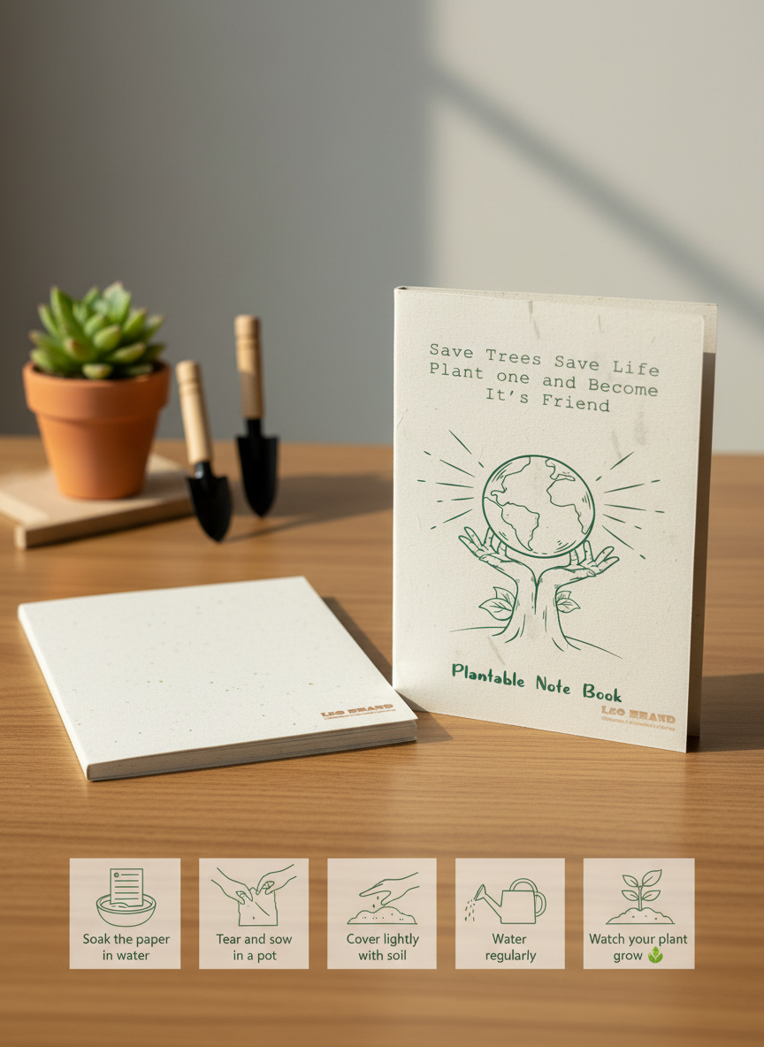 Plantable Notepad - Eco Friendly Recycled Paper Notebook with Seed Embedded Pages (Front and Back Cover)