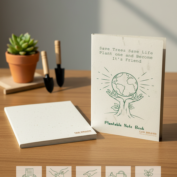 Plantable Notepad - Eco Friendly Recycled Paper Notebook with Seed Embedded Pages (Front and Back Cover)