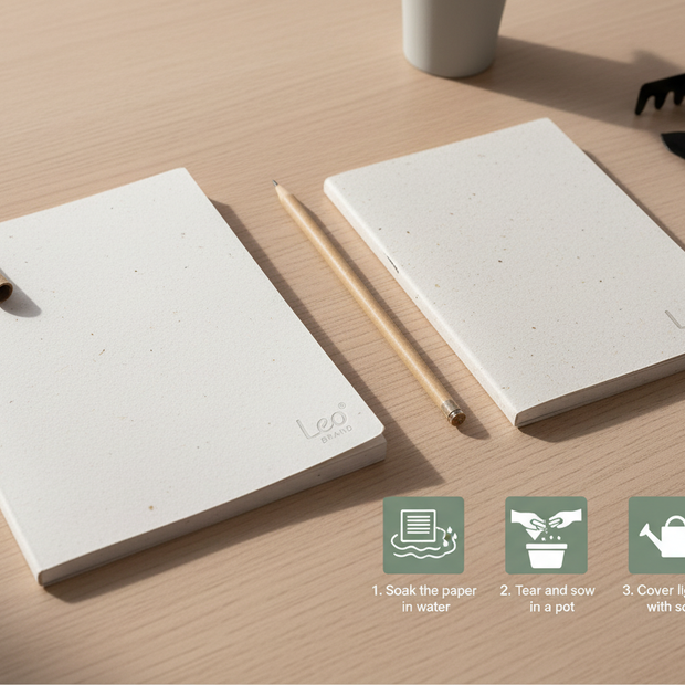 Plantable Notepad - Eco Friendly Recycled Paper Notebook with Seed Embedded Pages (Front and Back Cover)
