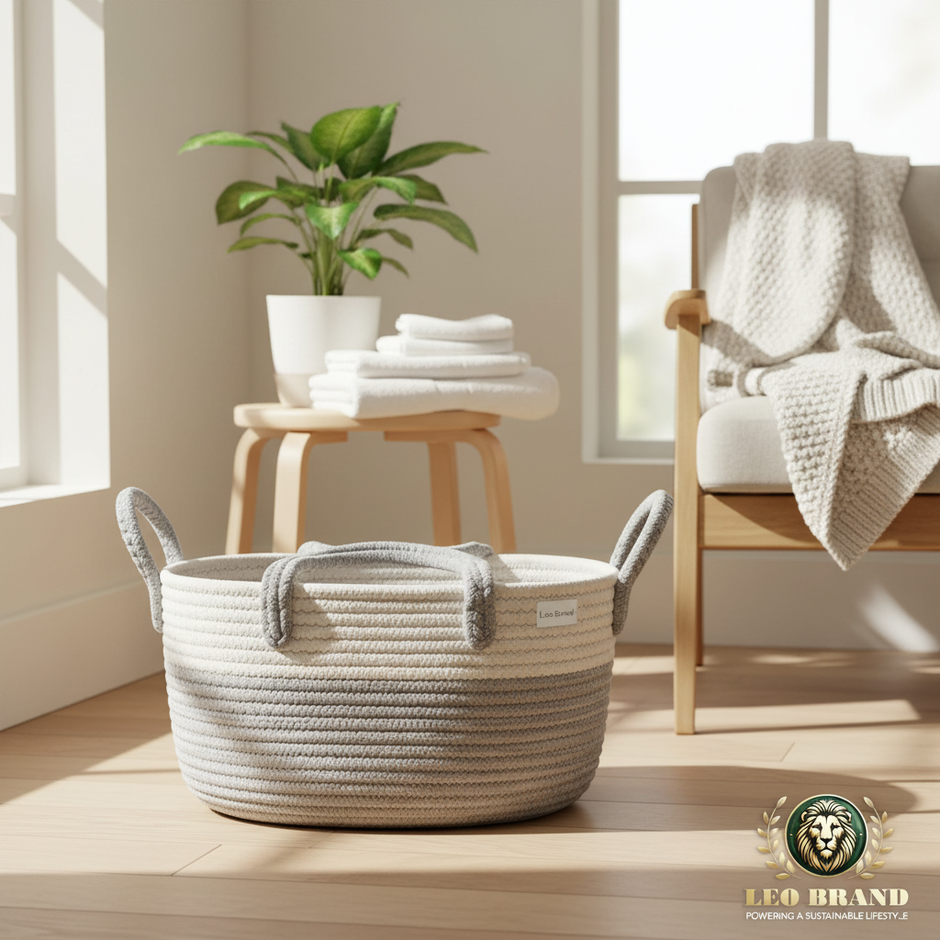 Cotton Hamper Basket – Handcrafted Storage with Handles