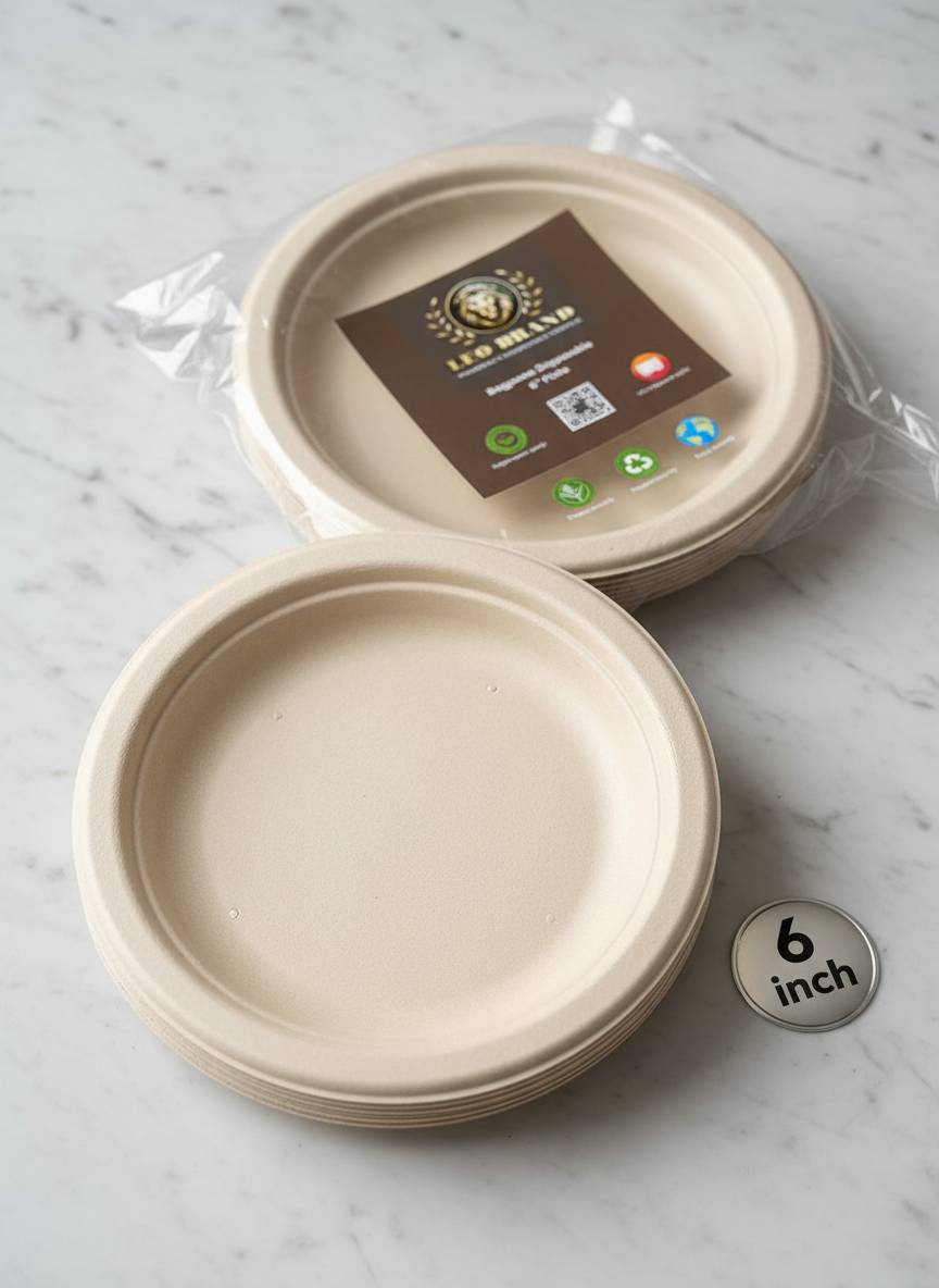 6 inch Premium Round Brown Sugarcane Plate