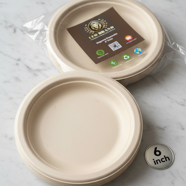 6 inch Premium Round Brown Sugarcane Plate