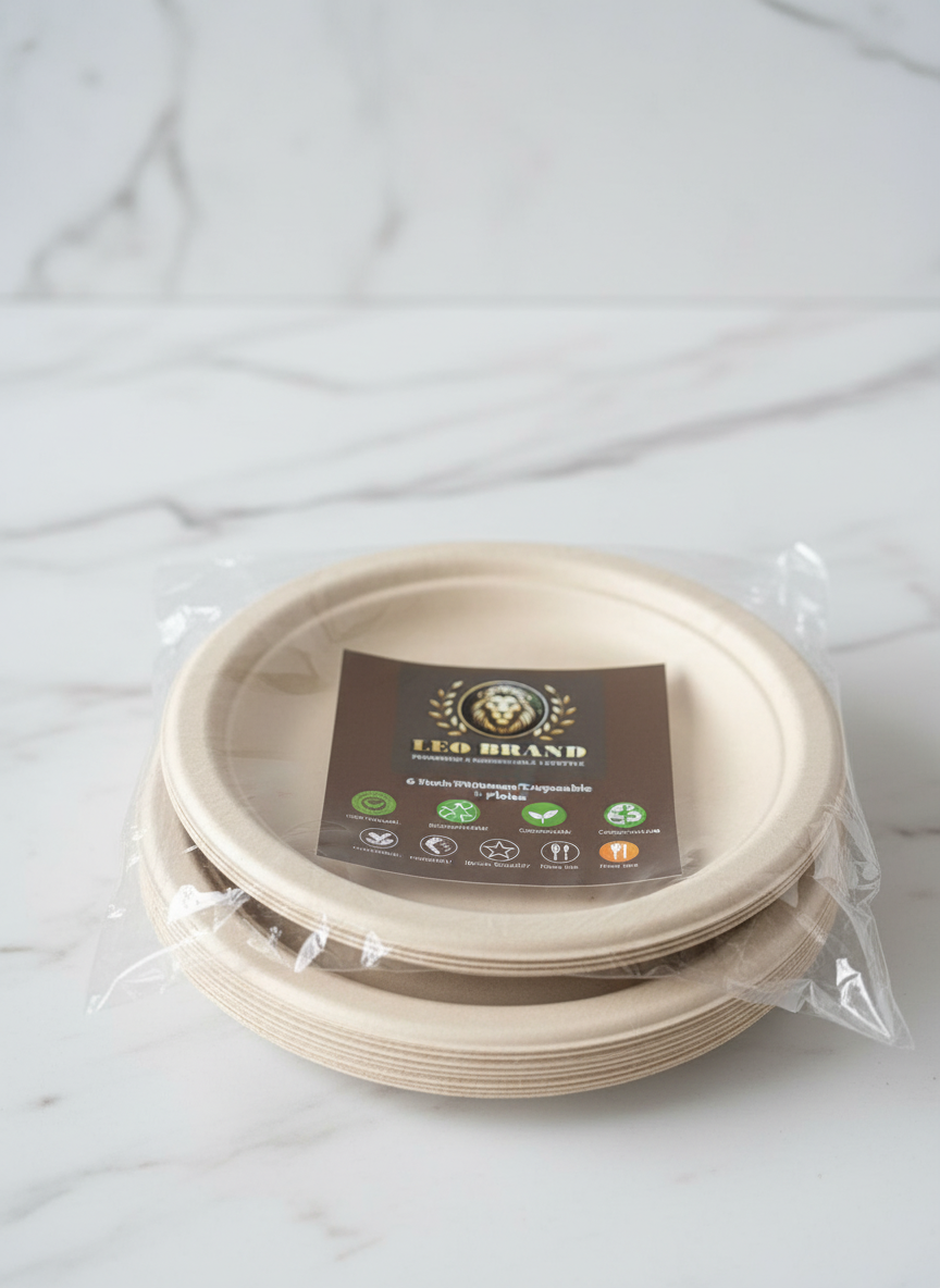 6 inch Premium Round Brown Sugarcane Plate